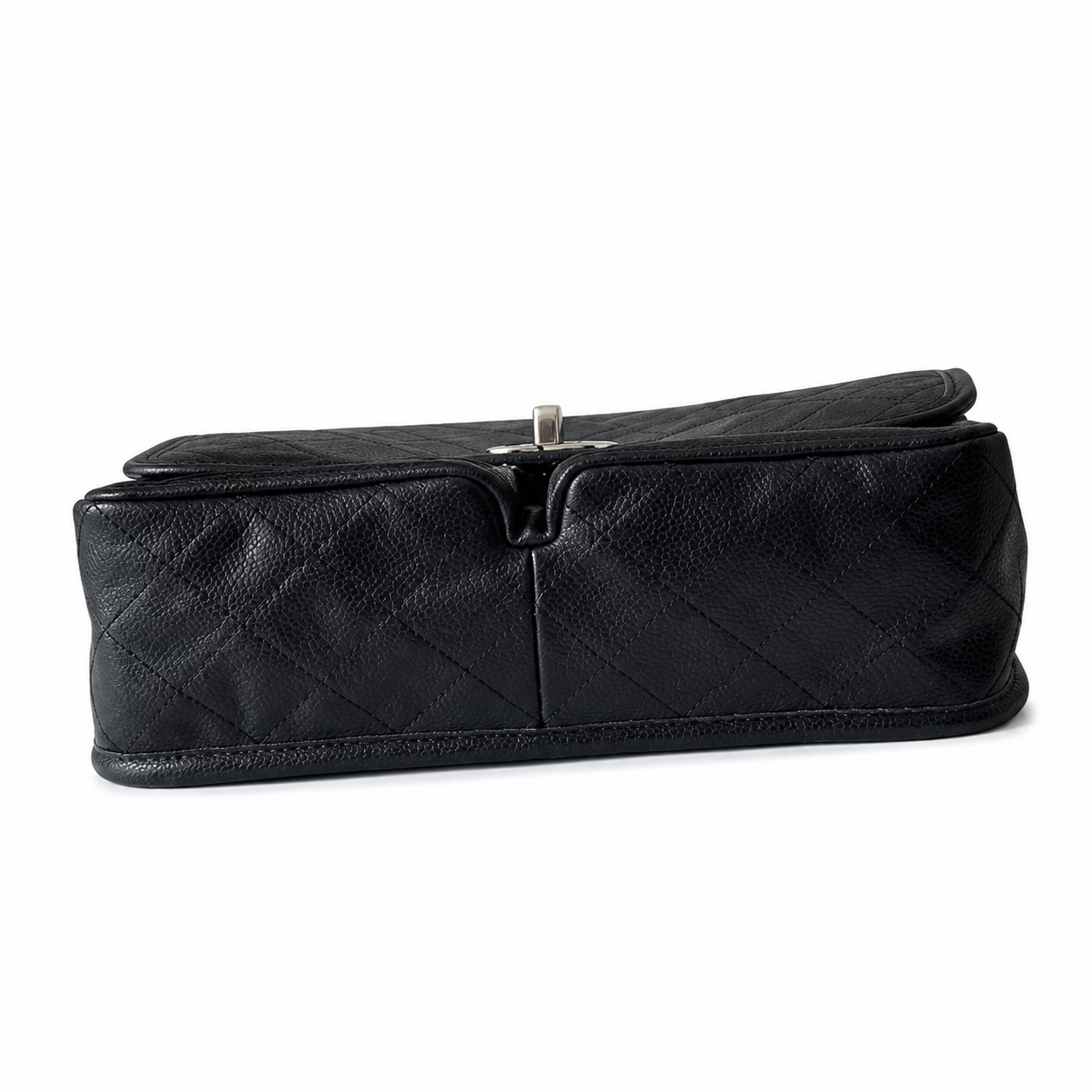 Chanel Black Caviar Quilted Large Single Flap Bag | Silver CC Turn-Lock & Silver Chain
