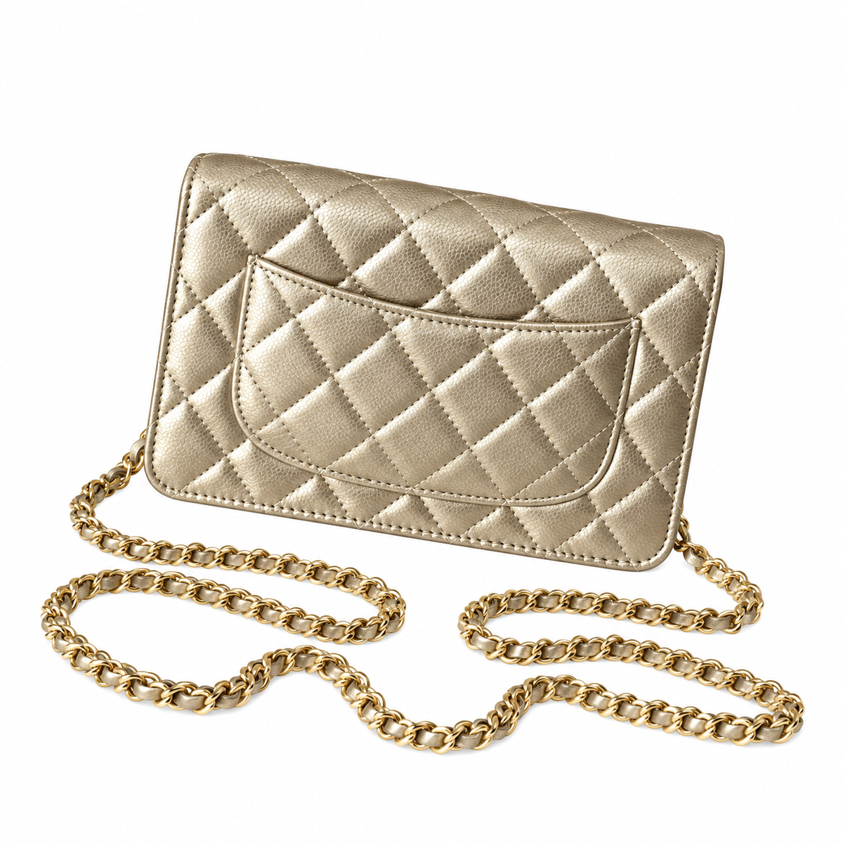Chanel Wallet on Chain Quilted Metallic Caviar Champagne Gold 19cm