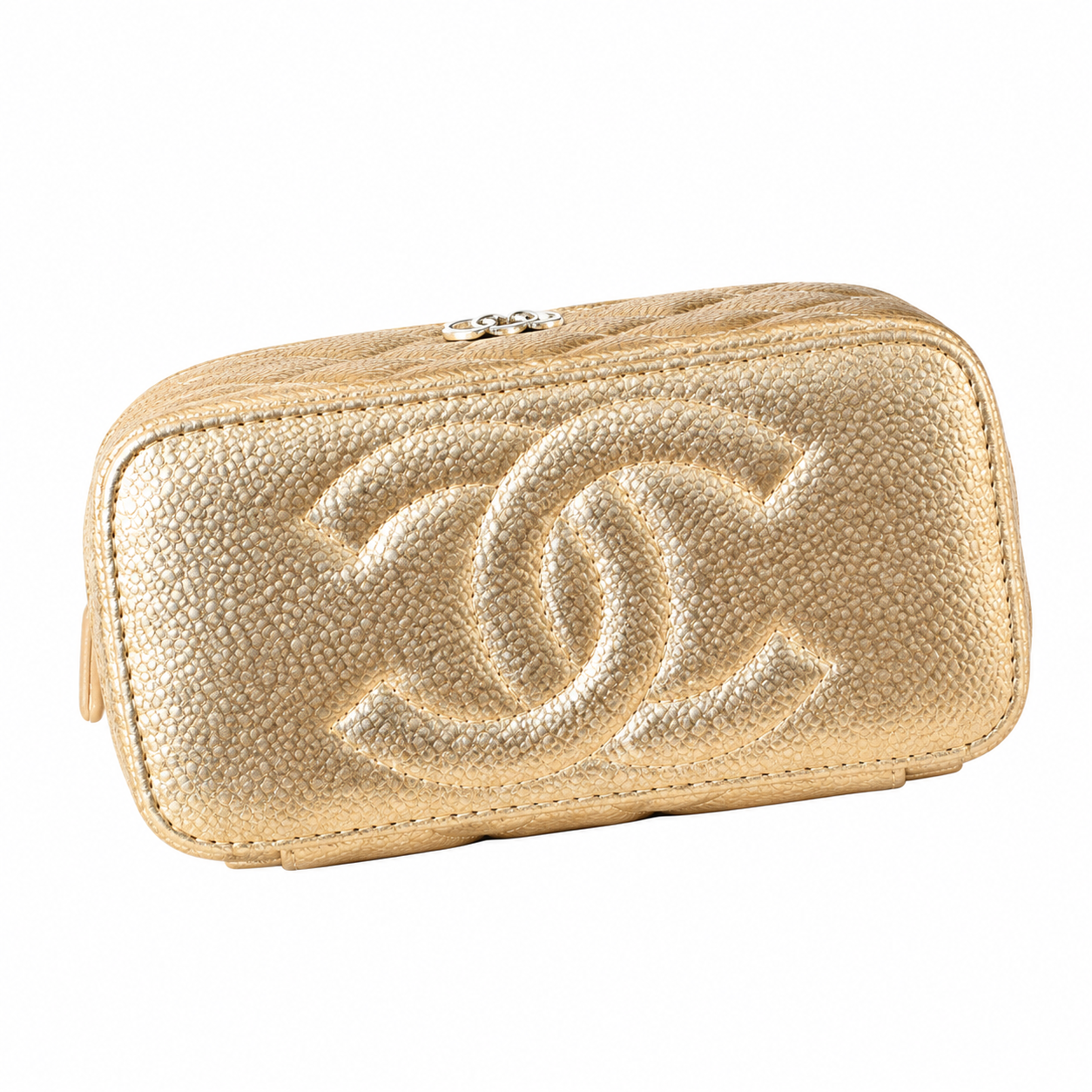 Chanel Quilted Metallic Lambskin Vanity Case Gold 17cm