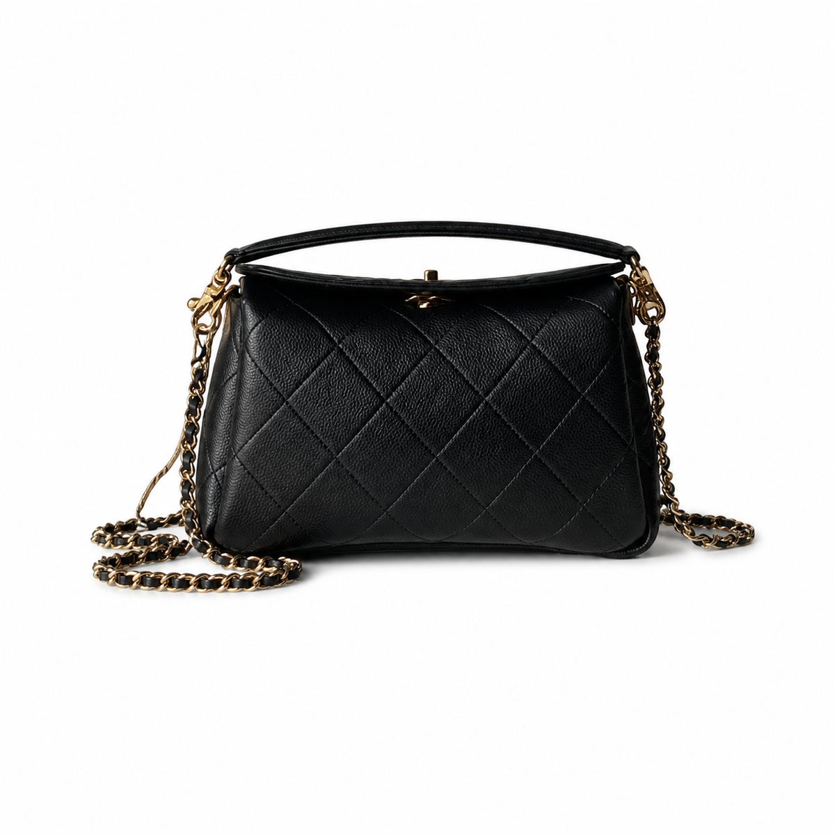Chanel Black Quilted Lambskin Top Handle Crossbody | Camellia Turn-Lock — 23cm