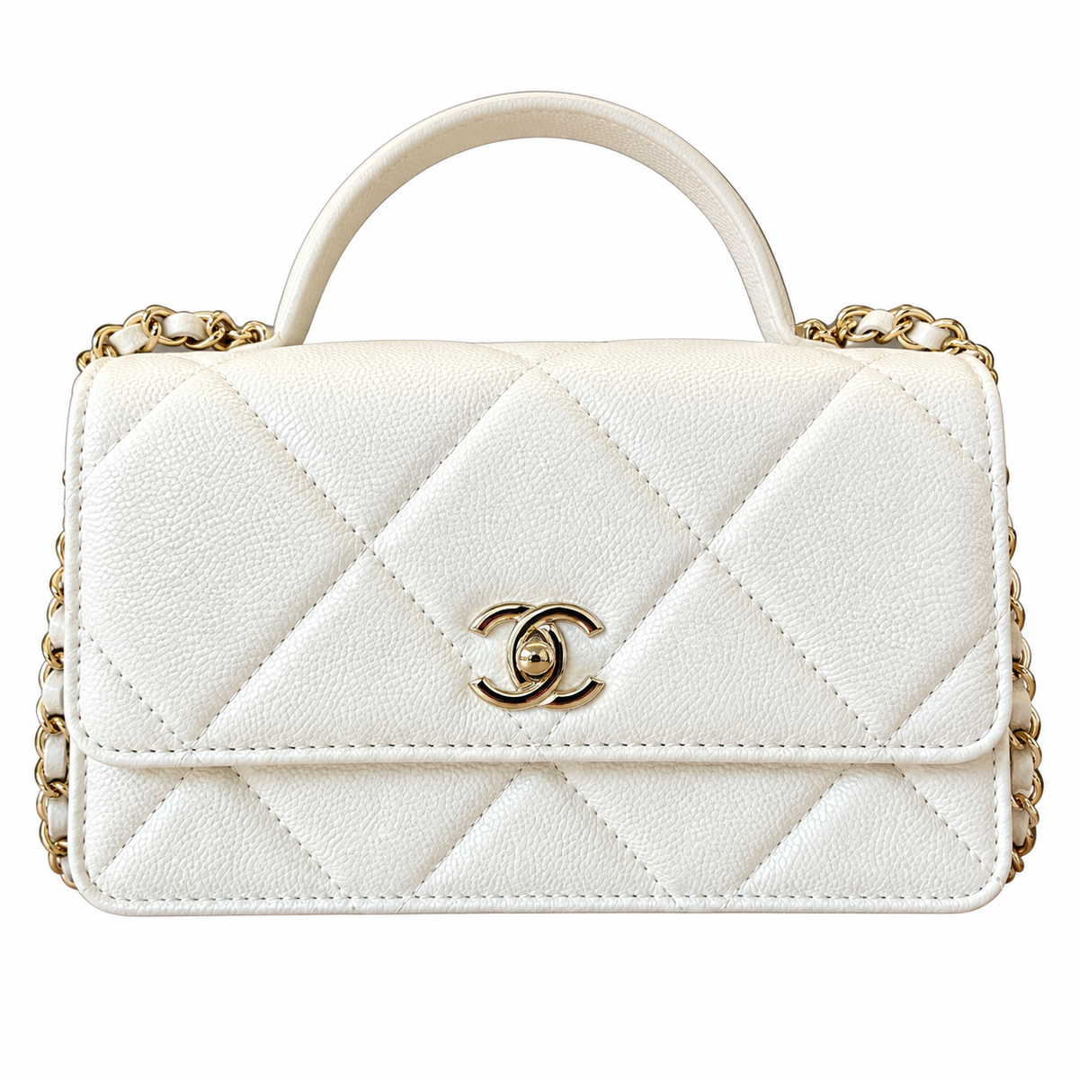 Chanel Trendy CC Quilted Iridescent Calfskin Top Handle WOC Ivory 19cm