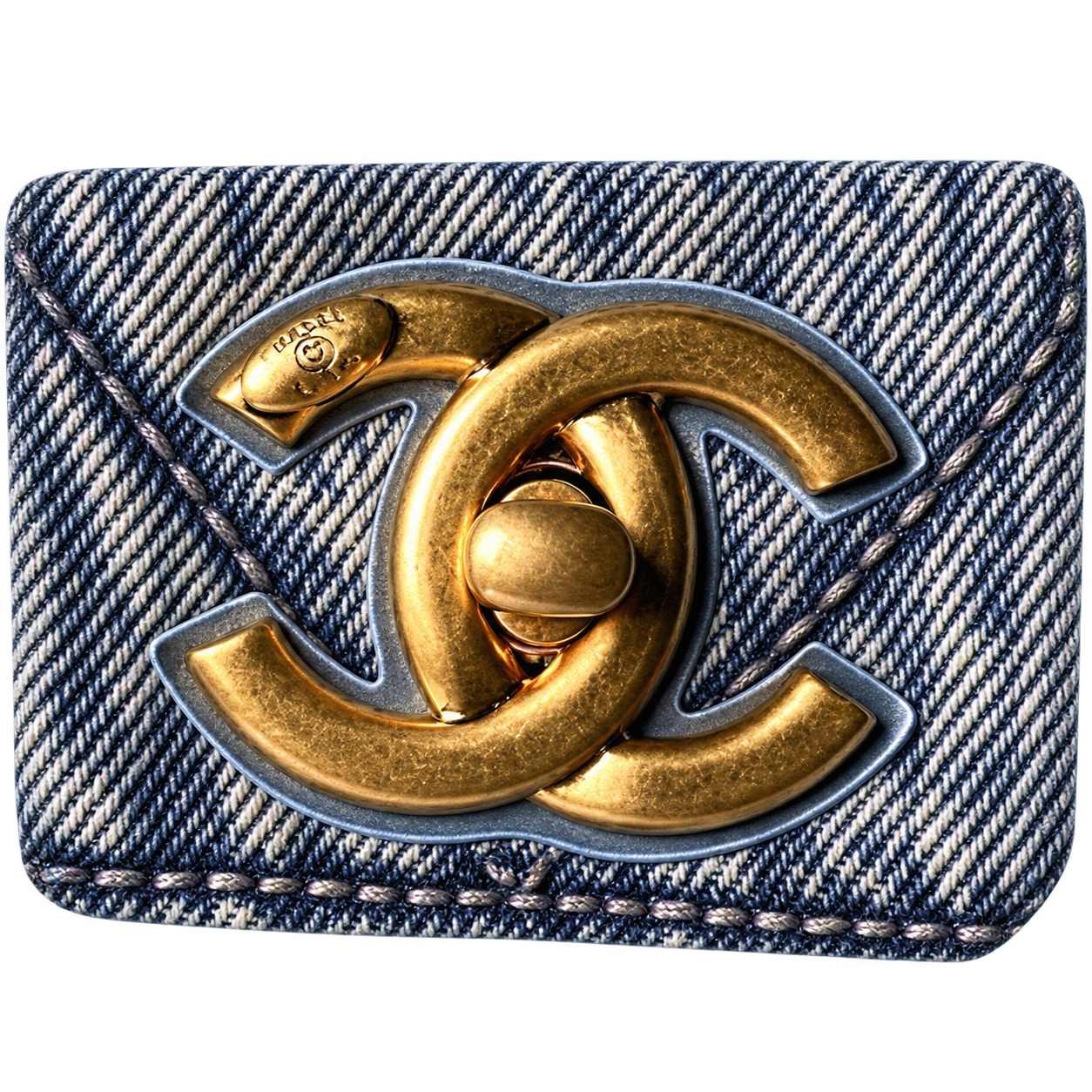 Chanel Denim Quilted Flap Bag | CC Turn-Lock Gold Chain — 18x28cm