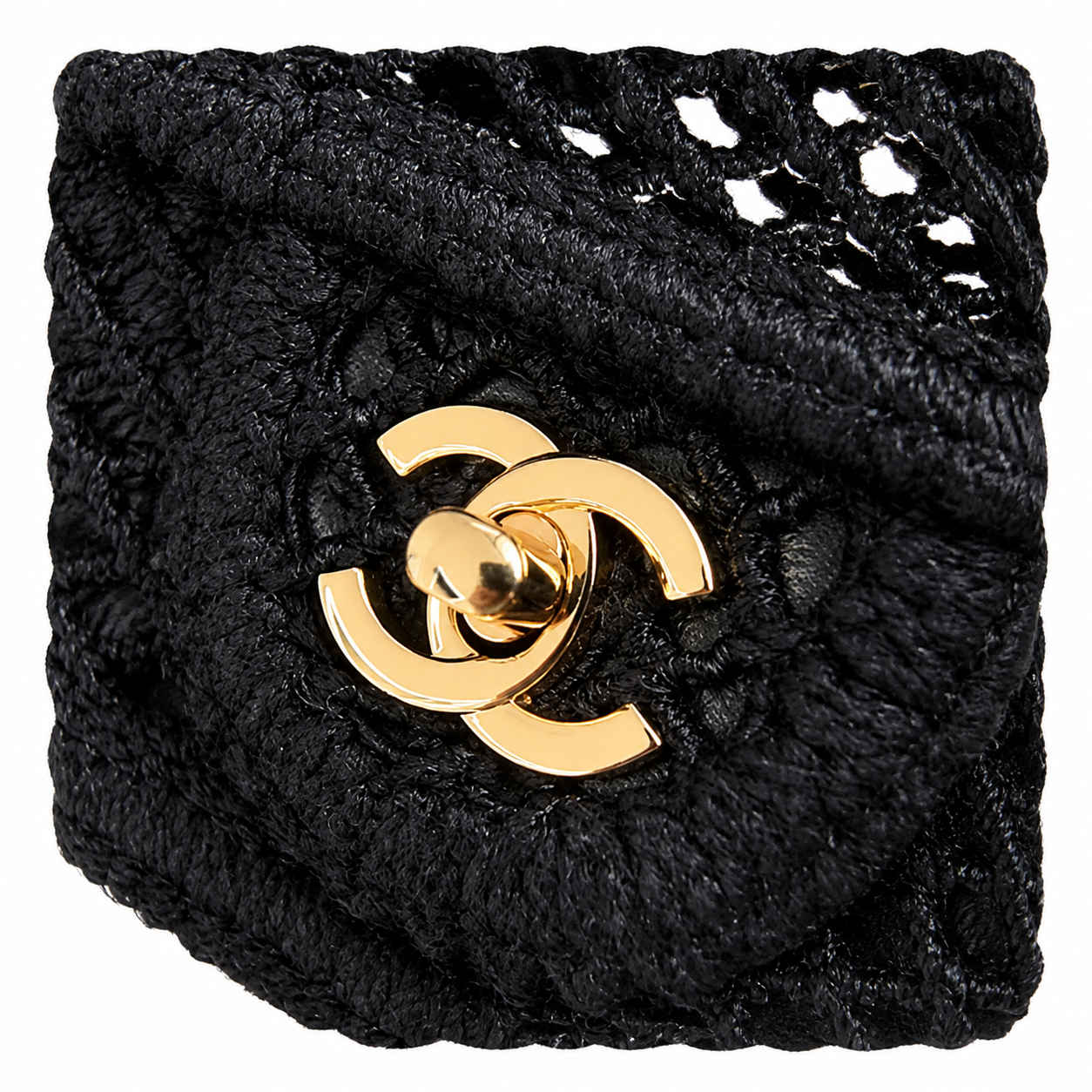 Chanel Black Chunky Crochet Classic Double Flap | Large Gold CC — 21cm