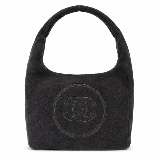 Chanel Black Terry Cloth Hobo Bag | Tonal CC Embroidery & No Hardware