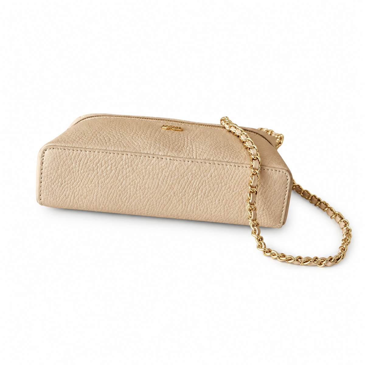 Chanel Cream Pebbled Leather Mini Camera Bag | Top Handle, Zip & Gold Chain