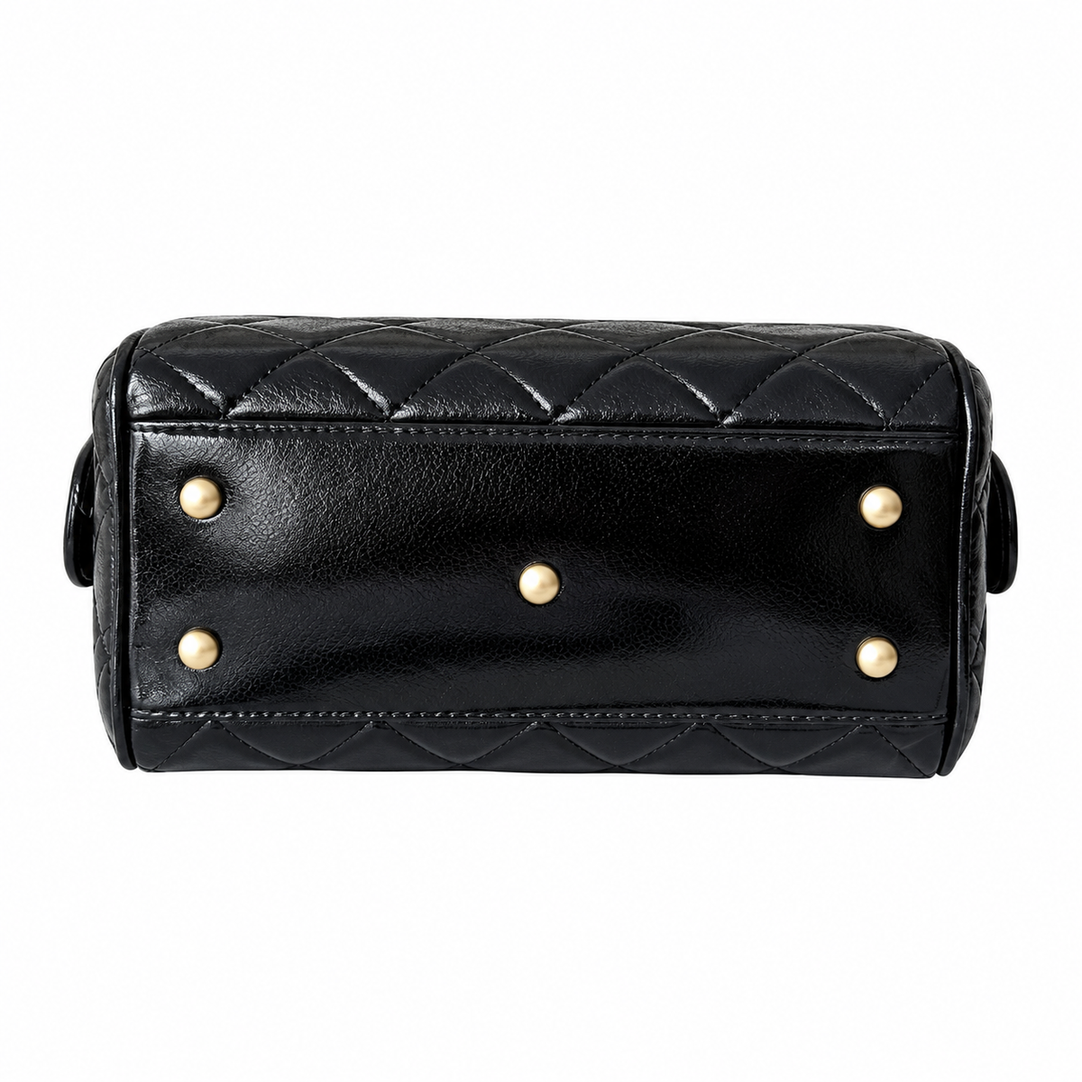 Chanel Quilted Aged Calfskin Bowling Bag Black Gold CC 21cm