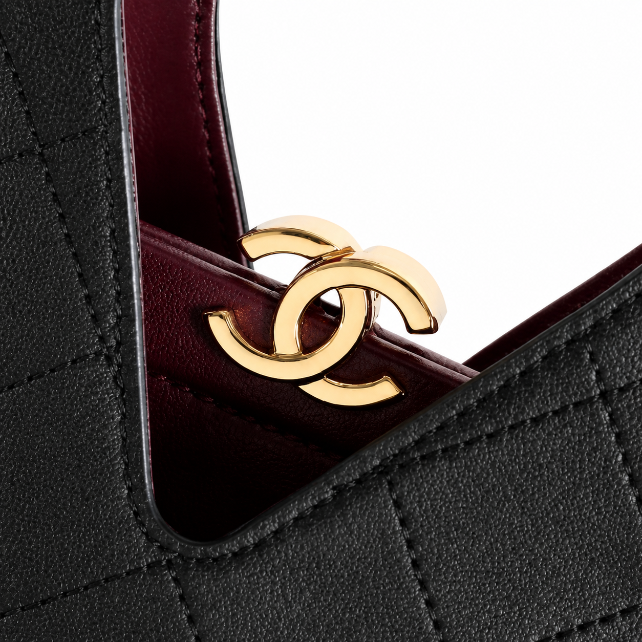 Chanel Large Hobo Bag Black Diamond-Quilted Lambskin | Burgundy Interior & Gold CC Clasp — 32cm