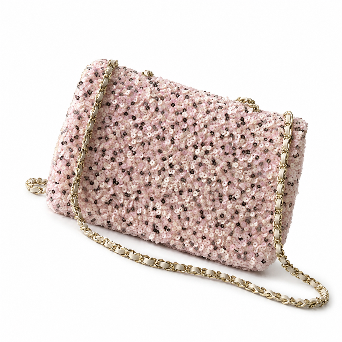 Chanel Floral Sequin Flap Bag | CC Turn-Lock Gold Chain Pink — 20cm