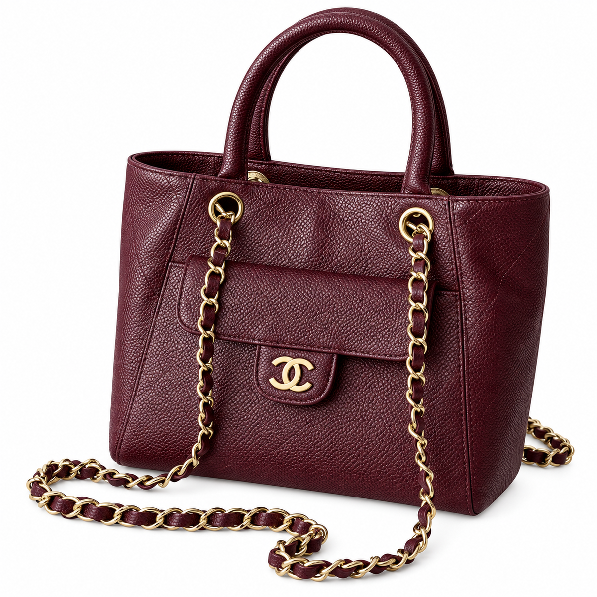 Chanel Neo Executive Caviar Tote Bag Burgundy Gold 25cm