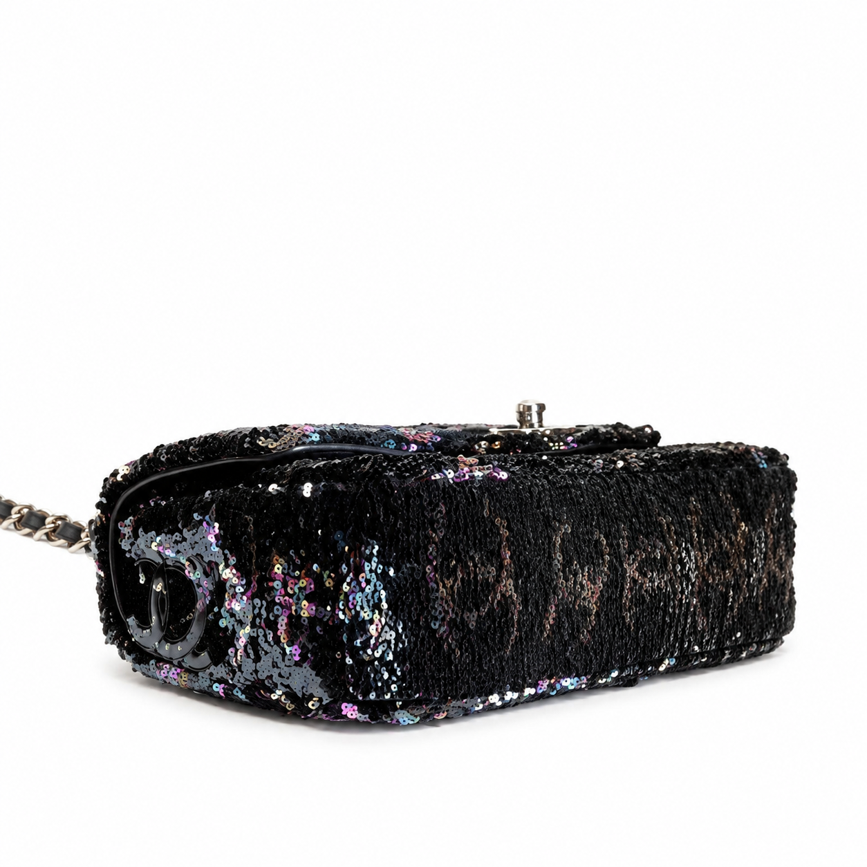 Chanel Black Aurora Borealis Iridescent Sequin Flap Bag | Colour-Shift Gold CC Turn-Lock & Silver Chain