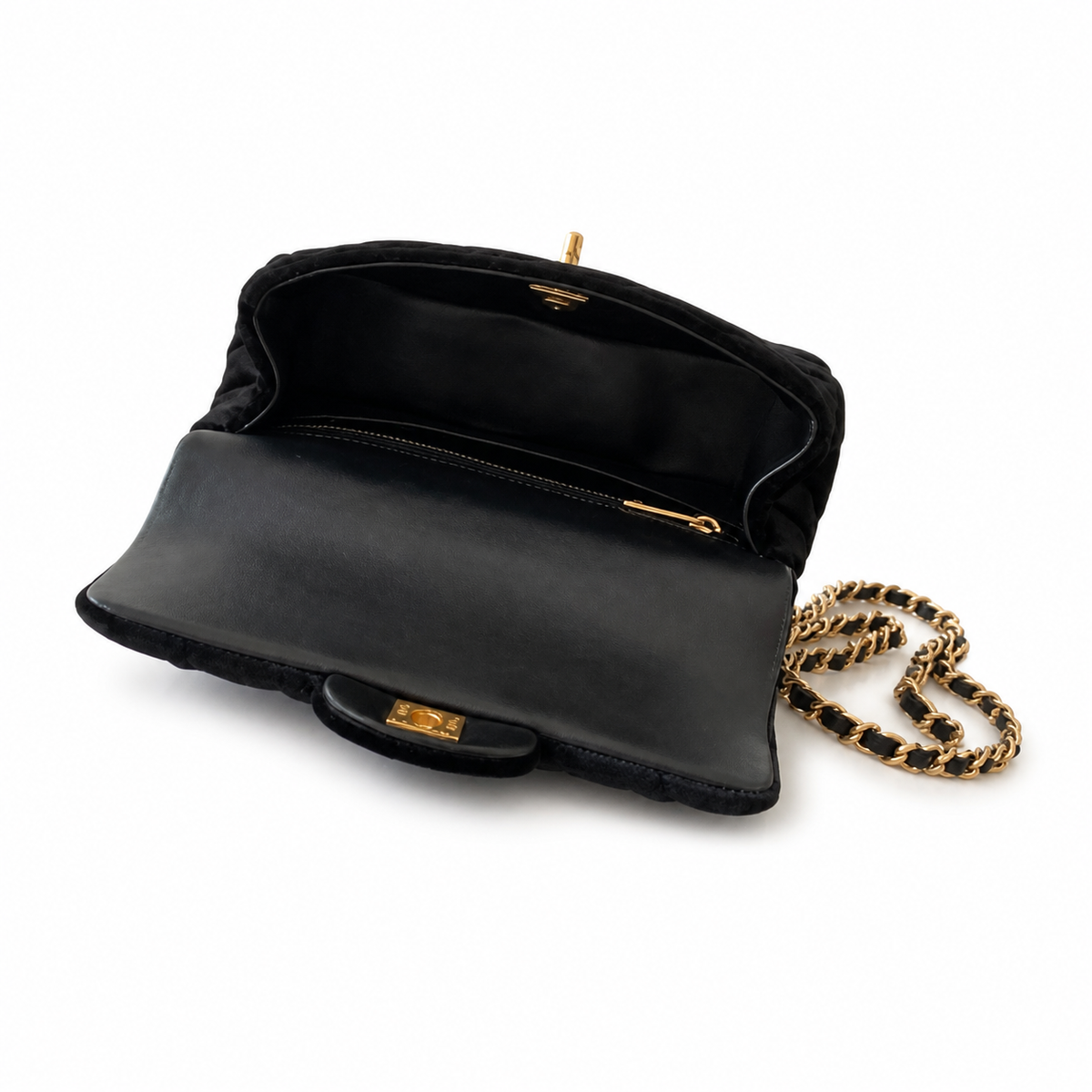 Chanel Quilted Flap Bag Black Velvet | Oversized Matte Gold CC Turn-Lock — 20cm