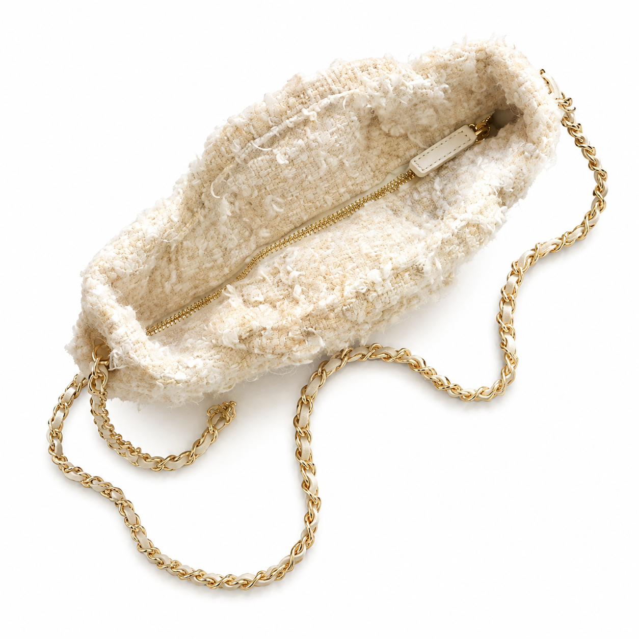 Chanel Bouclé Tweed Large Shopping Tote | CC Gold Chain Ivory White — 29x38cm