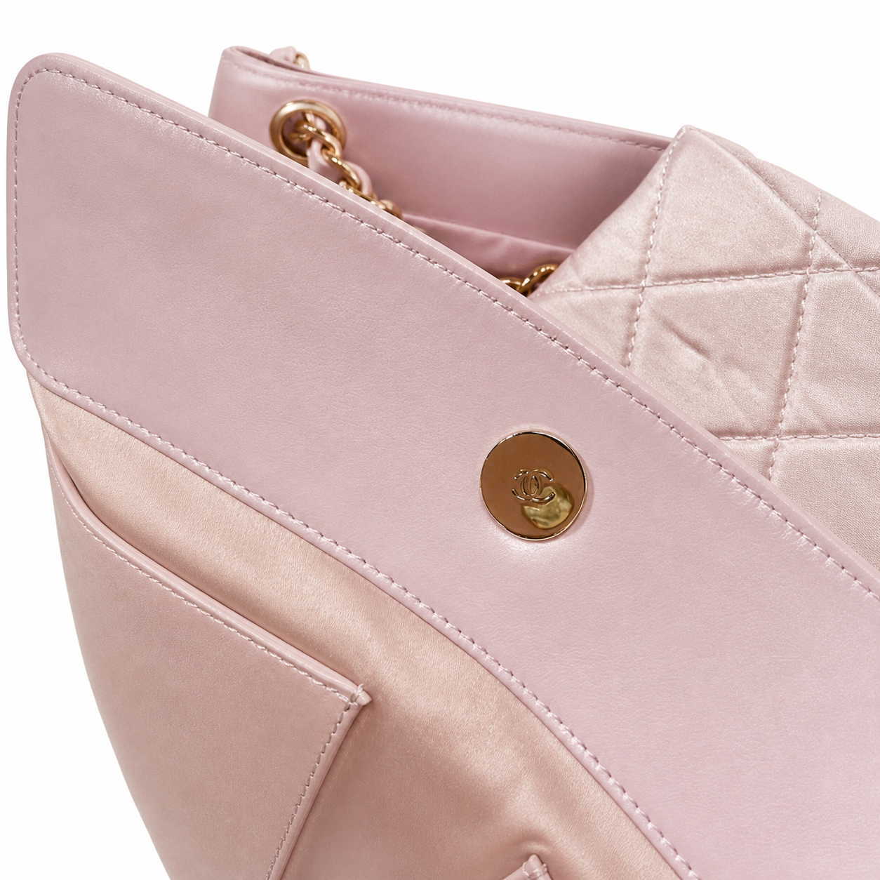 Chanel Large Shopping Tote Blush Pink Smooth Lambskin | Gold CC Disc Buttons & Chain Strap — 41cm