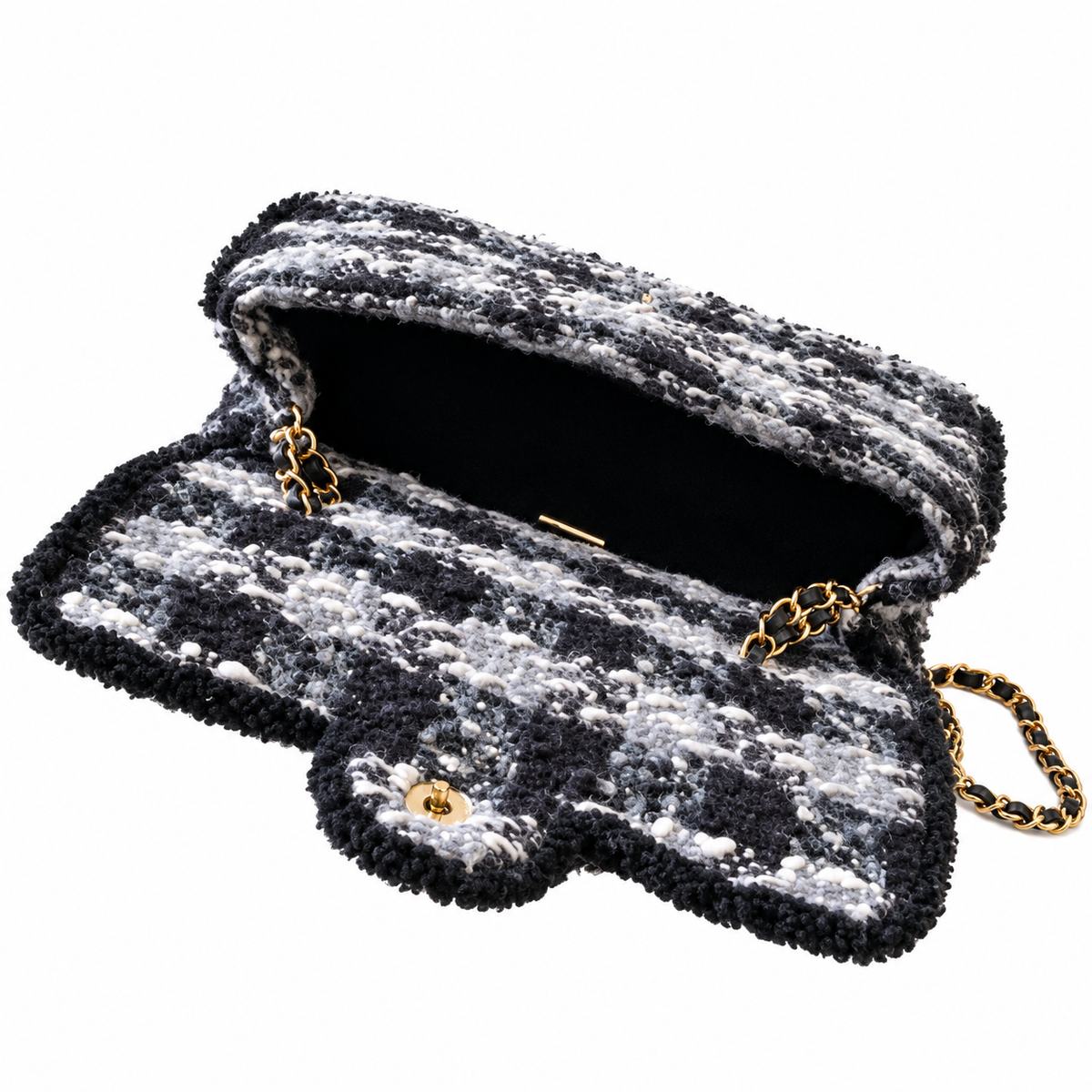 Chanel Houndstooth Tweed Classic Flap Bag Black 21×33×10cm