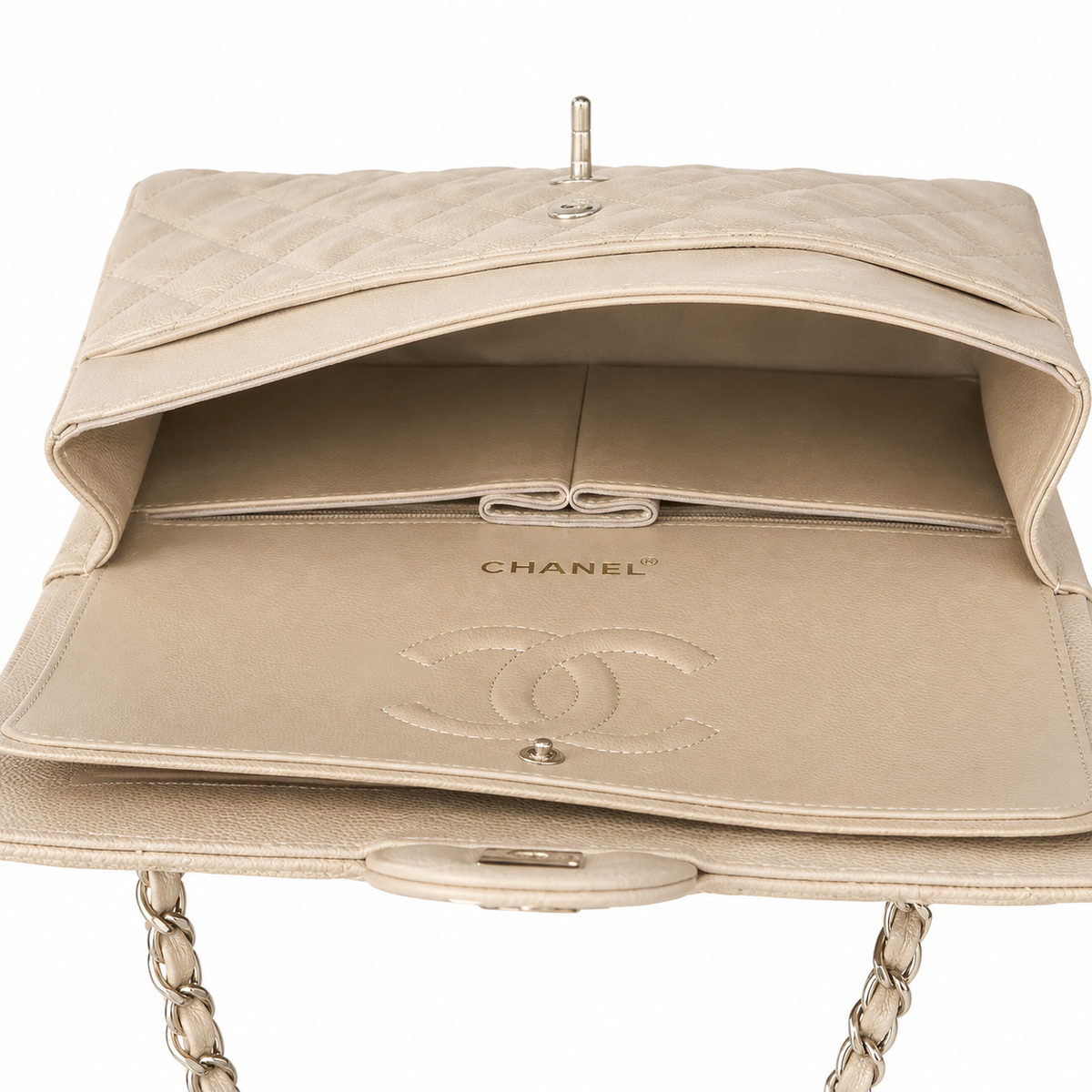 Chanel Ivory Lambskin Classic Medium Double Flap Bag | Silver CC Turn-Lock & Silver Chain