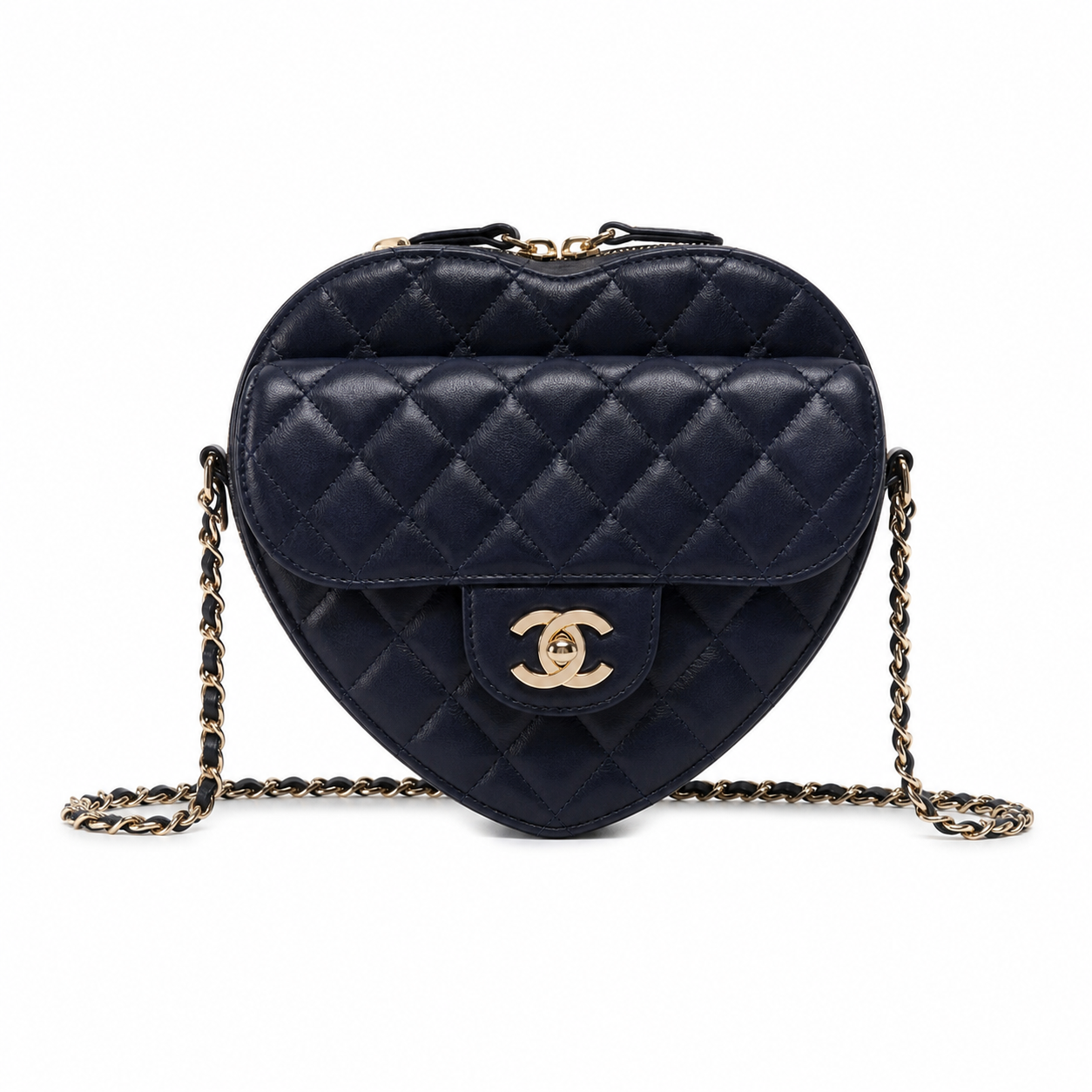 Chanel Heart Bag Navy Blue Quilted Lambskin | Gold CC Turn-Lock — 18cm