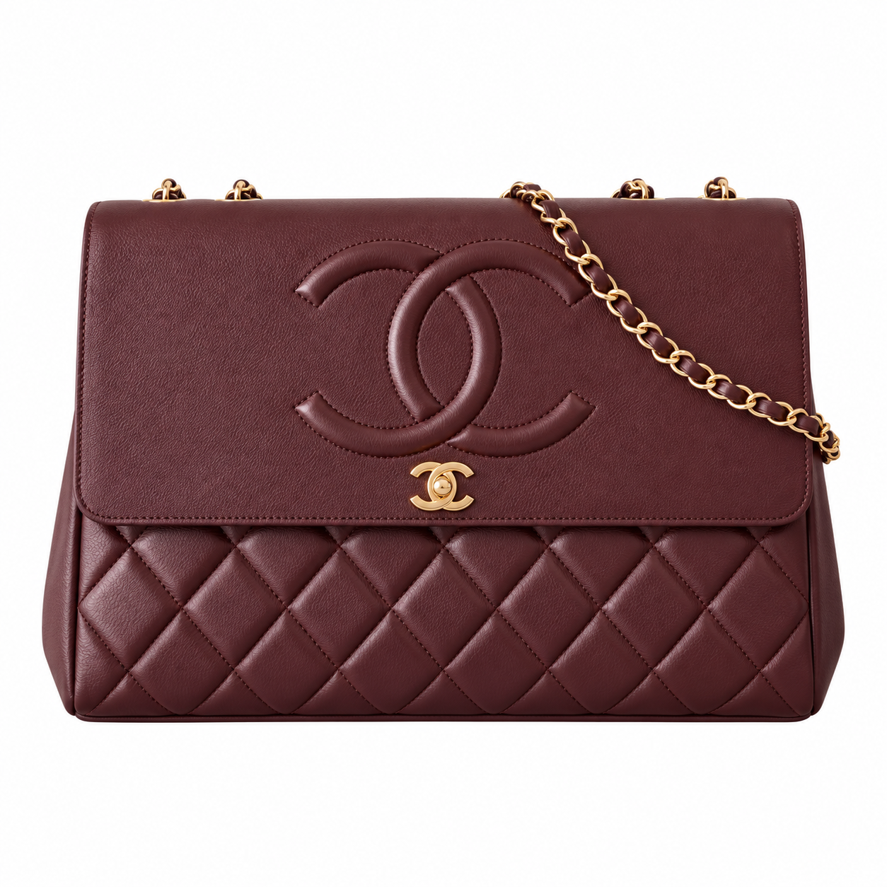 Chanel Large Embossed CC Flap Bag Lambskin Burgundy Gold 33cm
