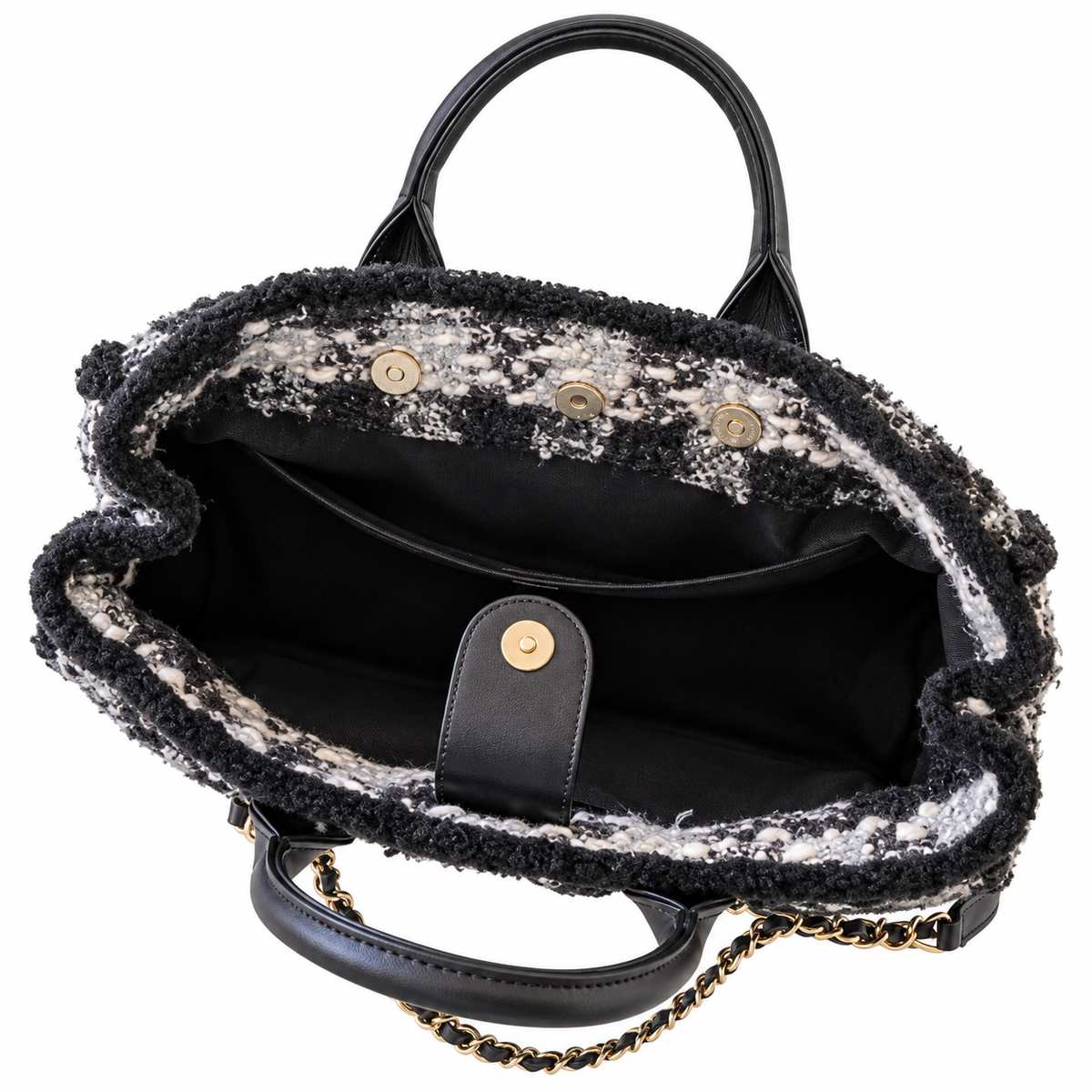 Chanel Deauville Large Tweed Tote Black White 27.5×39.5×16cm