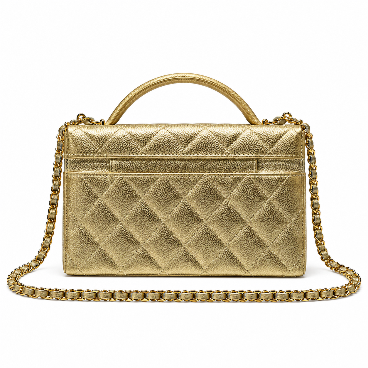 Chanel Quilted Gold Metallic Caviar Vanity Case Bag Silver Hardware 19.5cm