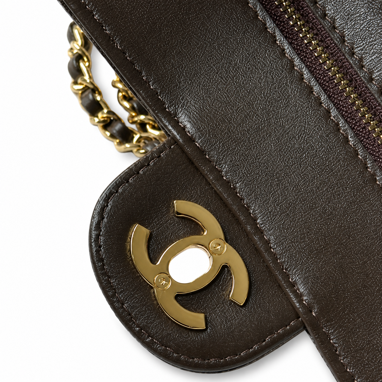 Chanel Classic Single Flap Bag Dark Chocolate Brown Quilted Suede | Aged Gold CC — 20cm