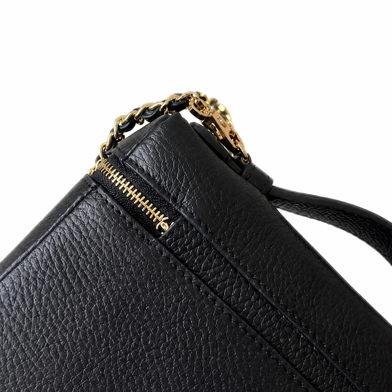 Chanel Black Pebbled Leather Camera Bag | Dual-Zip Top, Top Handle & Gold Leather-Woven Chain