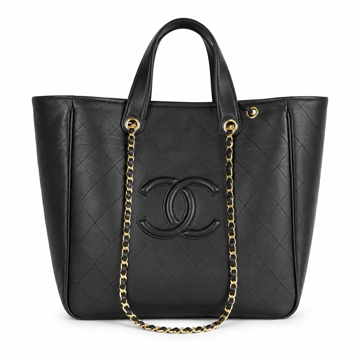 Chanel Black Caviar Leather Large Quilted Shopper Tote | Dual Handles & Gold CC Chain