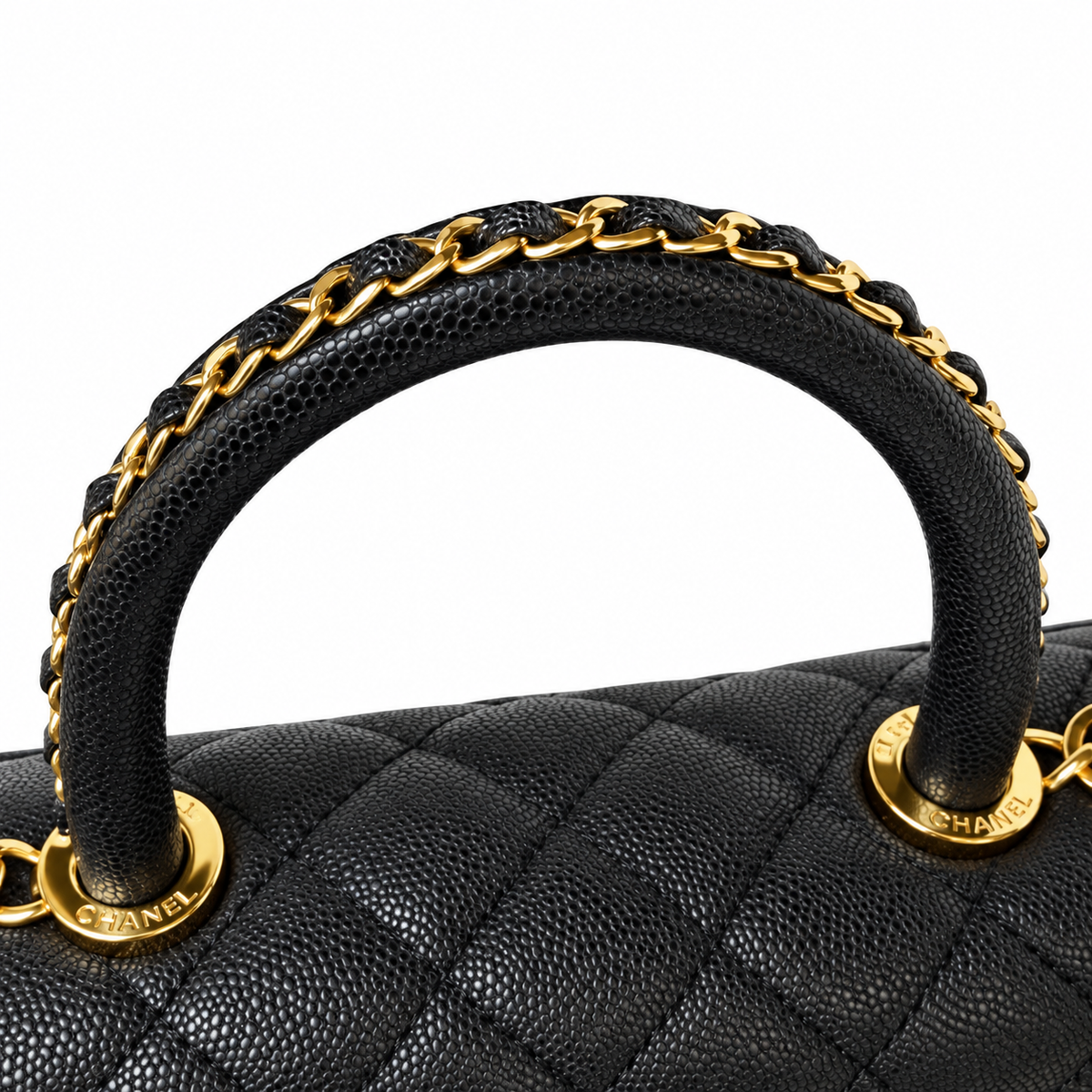 Chanel Coco Handle Quilted Caviar Top Handle Bag Black 23cm