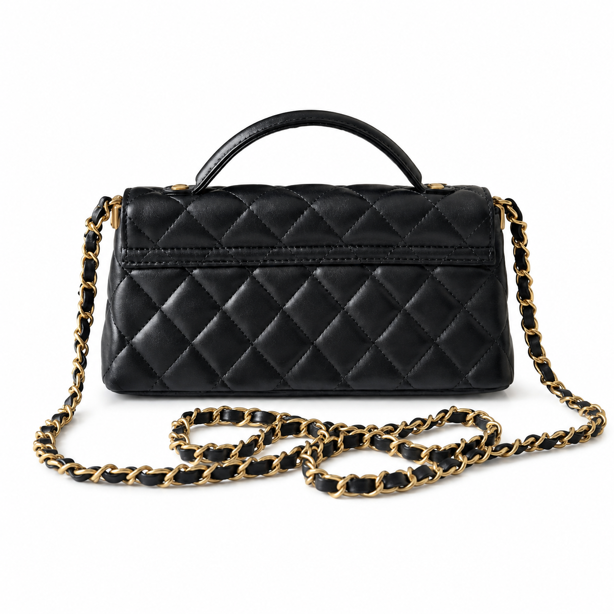 Chanel Black Lambskin Quilted Mini Flap Bag | CHANEL PARIS Gold Padlock Clasp & Gold Chain