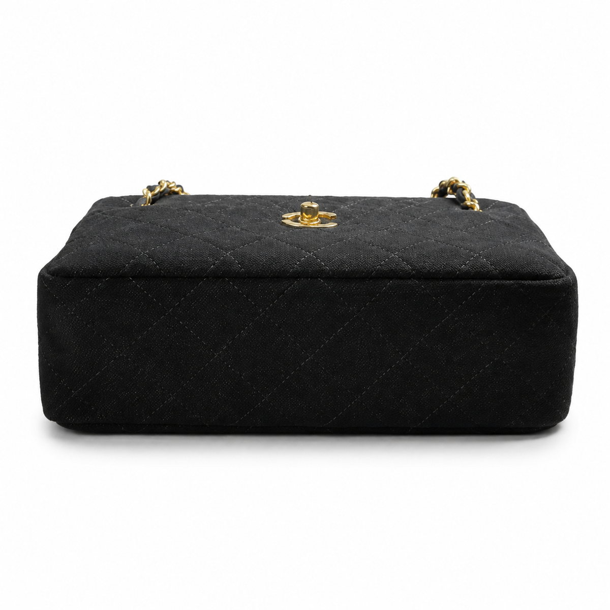 Chanel Black Suede Quilted Camera Bag | CC Turn-Lock Front Pocket, Top Zip & Gold Chain