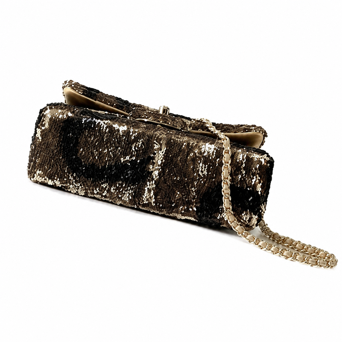 Chanel Black & Gold Tiger-Stripe Sequin Medium Flap Bag | Gold Silk Lining, Nude Piping & CC Turn-Lock