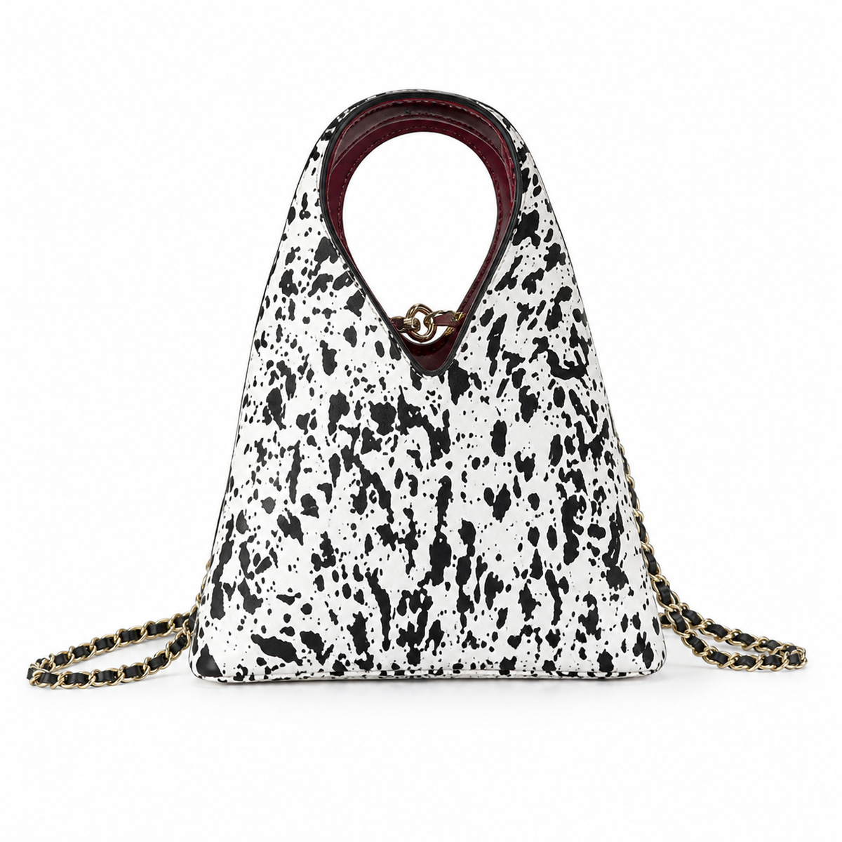 Chanel White Leather Ink-Splatter Triangle Pyramid Bag | Oxblood Handle & Interior — 23cm