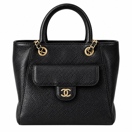 Chanel Neo Executive Quilted Caviar Tote Bag Black Gold 25cm