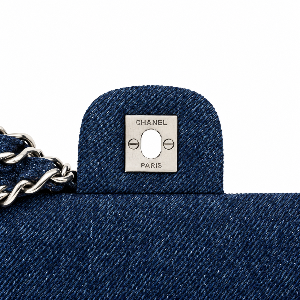 Chanel Quilted Navy Denim Flap Bag Multicolor Braid Trim 25cm