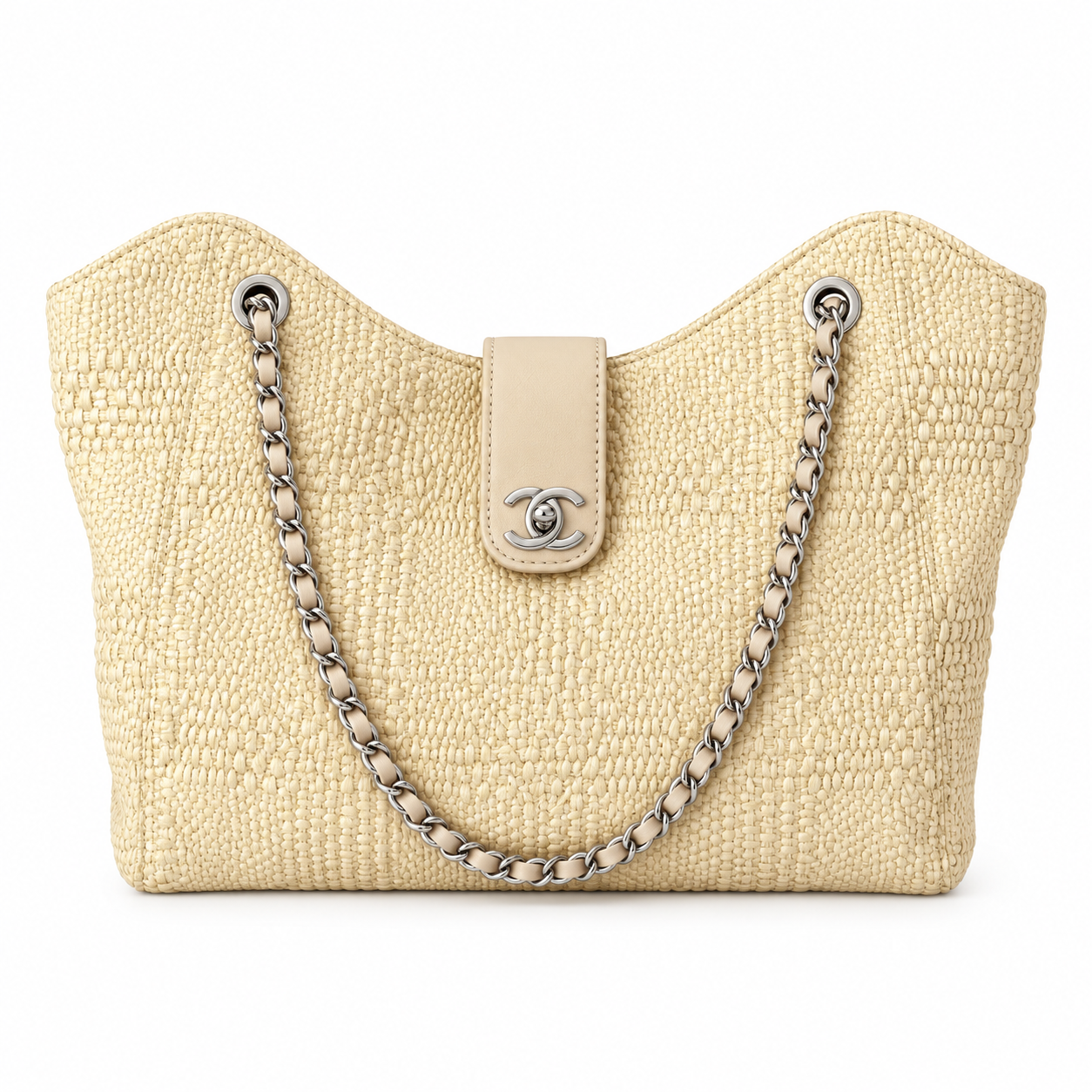 Chanel Raffia Woven CC Tote Bag Ecru 26×40×12cm