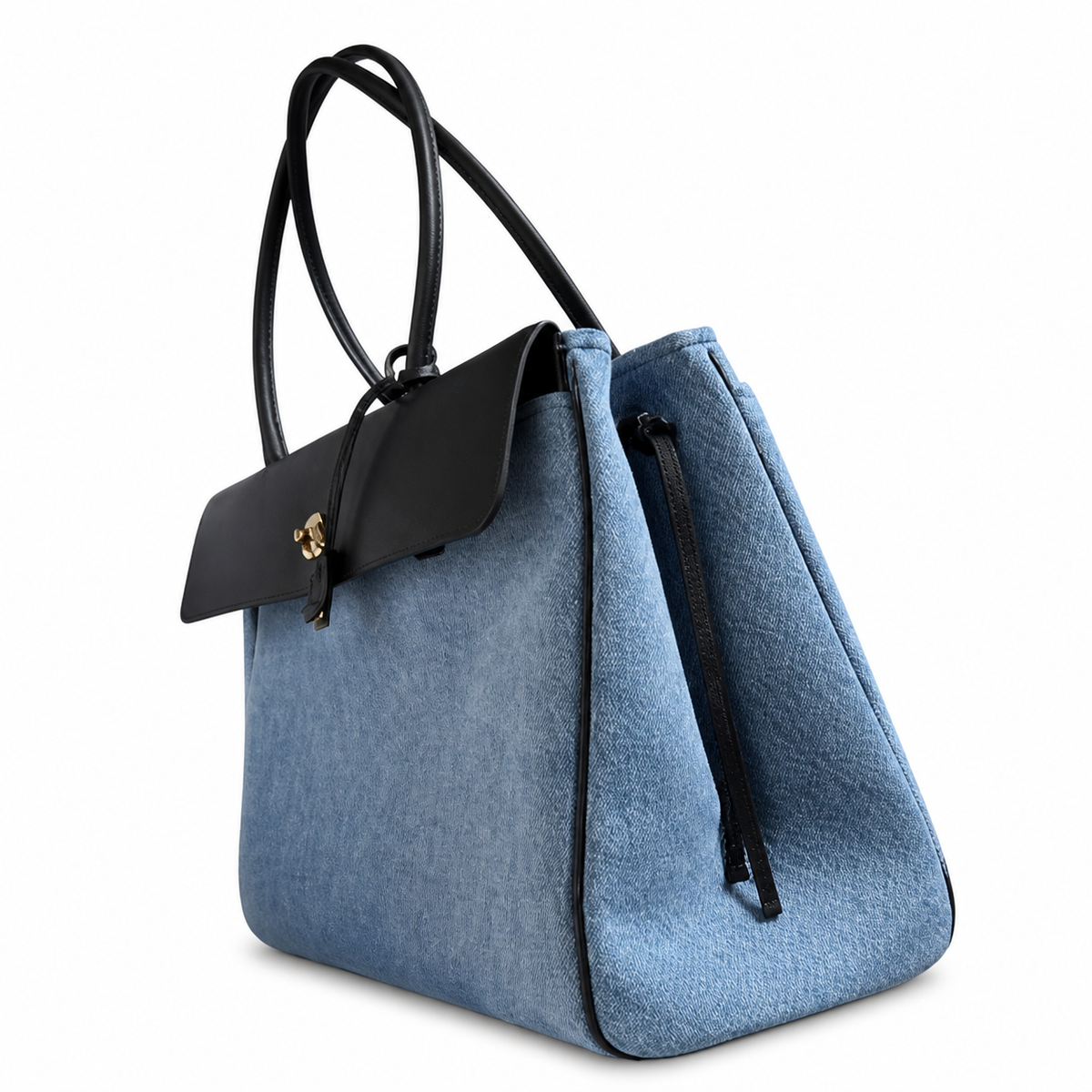 Chanel Large Tote Bag Blue Denim & Black Leather Flap | Gold CC Turn-Lock — 42cm