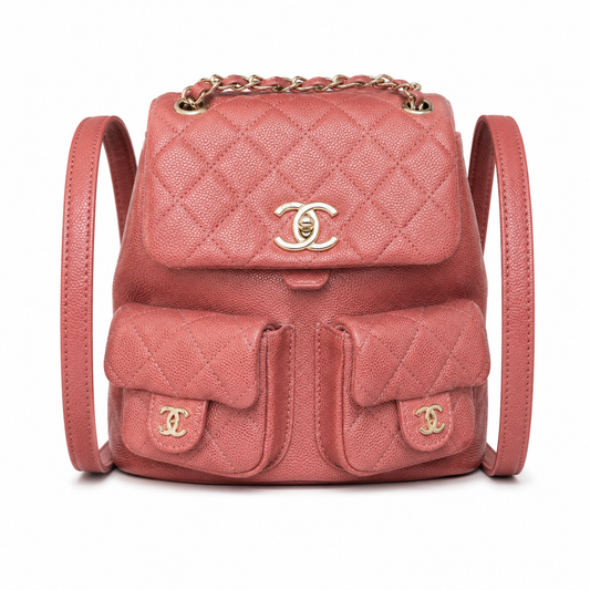 Chanel Duma Caviar Backpack | CC Turn-Lock Gold Chain Rose Pink — 20.5x20cm