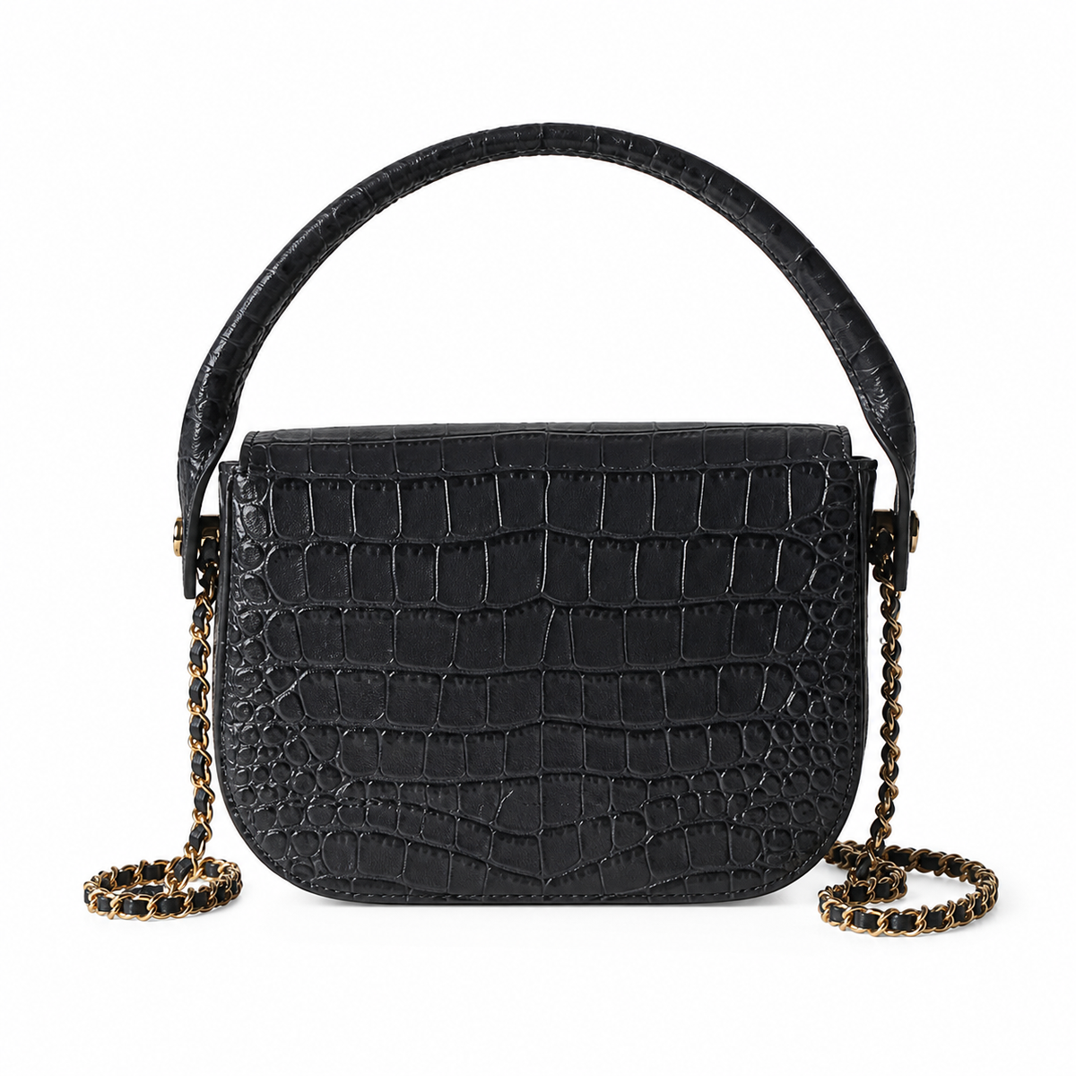 Chanel Charcoal Grey Croc Mini Flap Top Handle Bag | Antique Gold CC — 19.6cm
