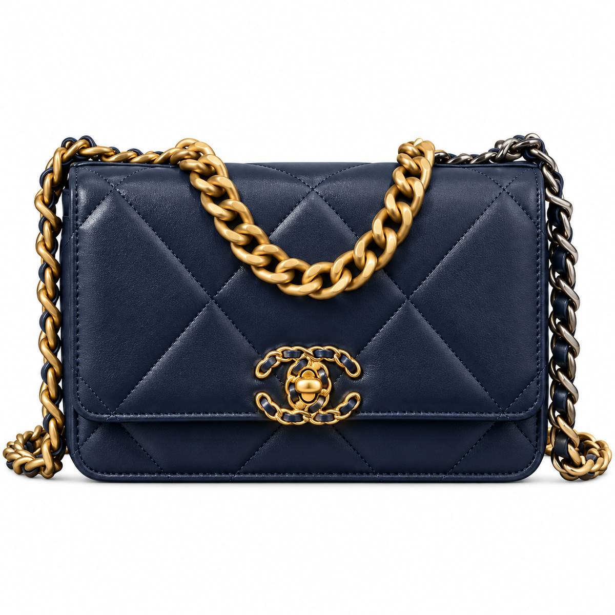 Chanel 19 Wallet on Chain WOC Quilted Lambskin Navy Blue 19cm