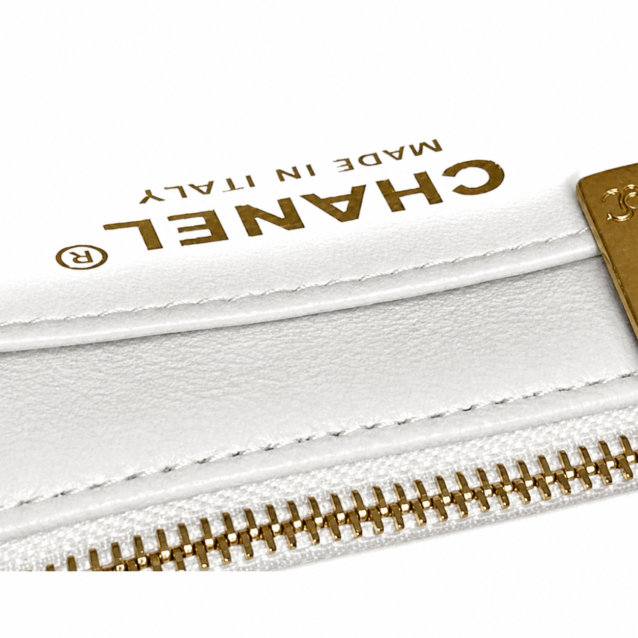 Chanel Mini Square Flap White Lambskin | Oversized CC Turn-Lock & Gold CC Charm — 18cm