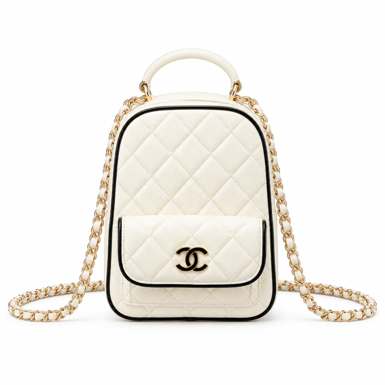 Chanel Quilted Lambskin Mini Backpack Ivory Black Border 18×13×9cm
