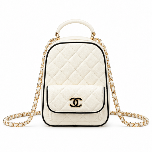 Chanel Quilted Lambskin Mini Backpack Ivory Black Border 18×13×9cm