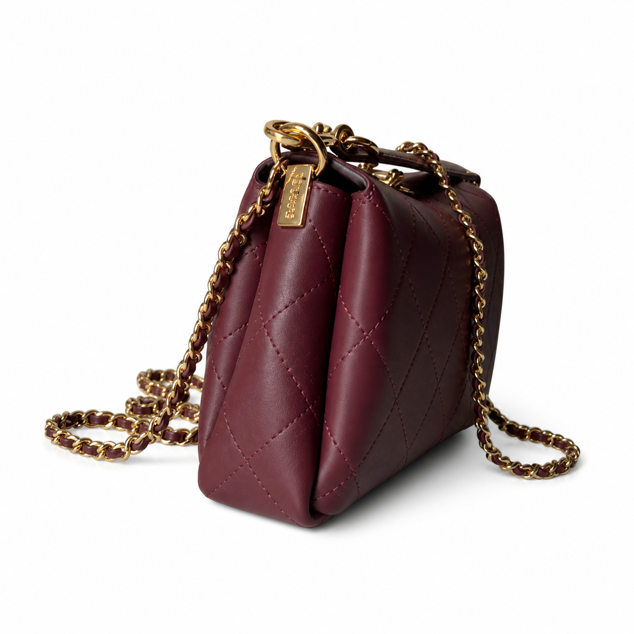 Chanel Burgundy Quilted Lambskin Top Handle Crossbody | Gold CC & CHANEL Tag — 23cm
