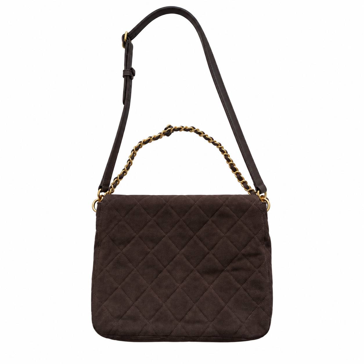 Chanel Quilted Suede Flap Shoulder Bag Brown 30×25×7cm