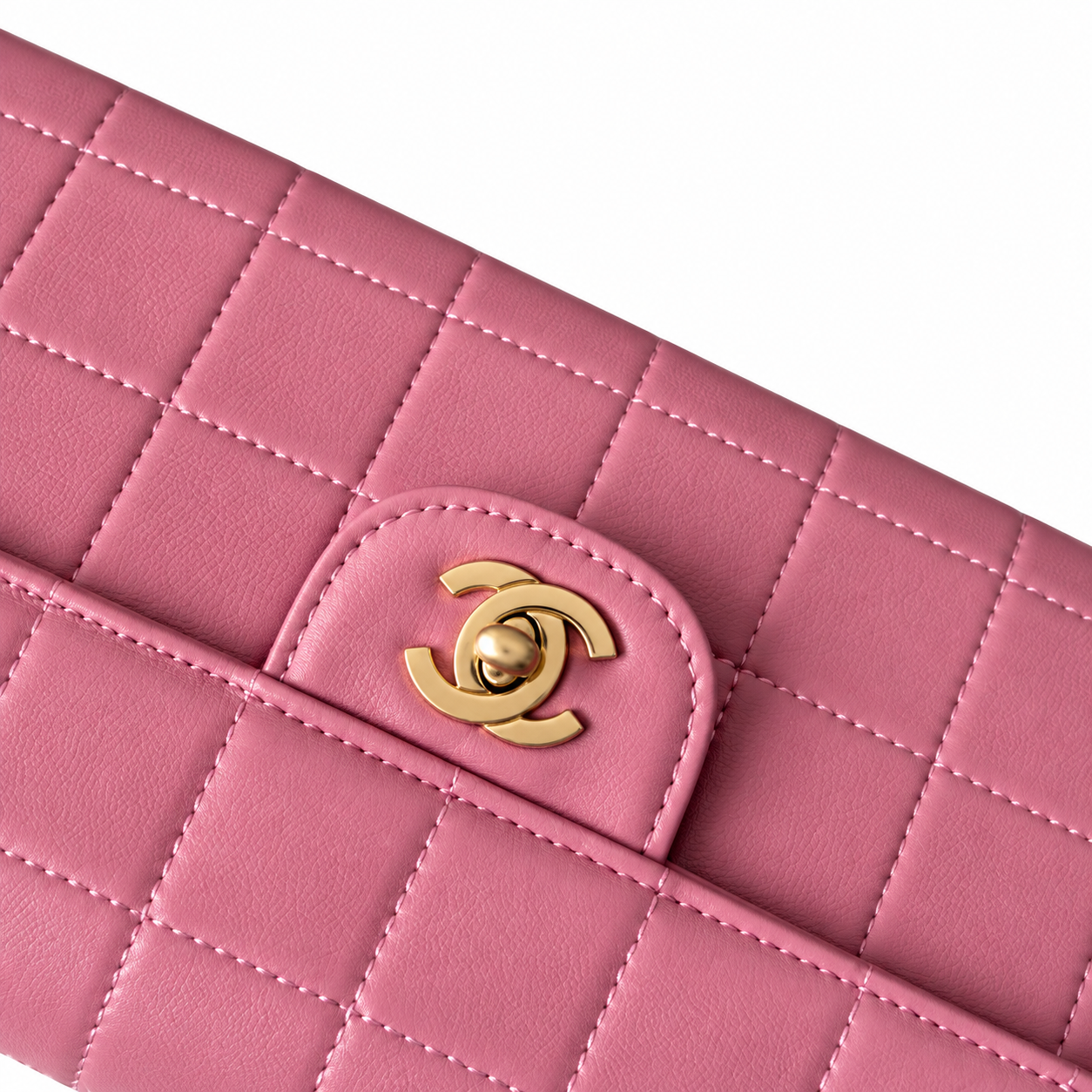 Chanel Square Quilted Lambskin East West Flap Bag Pink Gold 26cm