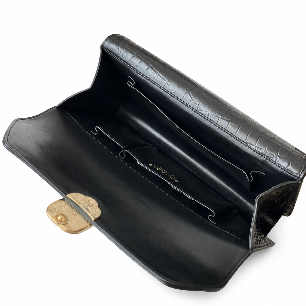 Chanel Black Croc-Embossed Evening Clutch | Jeweled Scarab CC — Blue Lapis & Red Enamel — 30cm