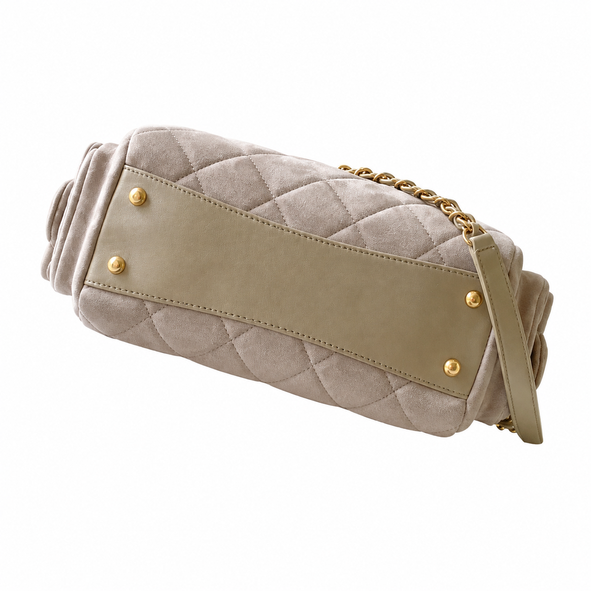 Chanel Ivory Suede Quilted Camera Bag | Gold CC, Leather Base with Dome Feet, Side Pockets & Tonal Double Chain