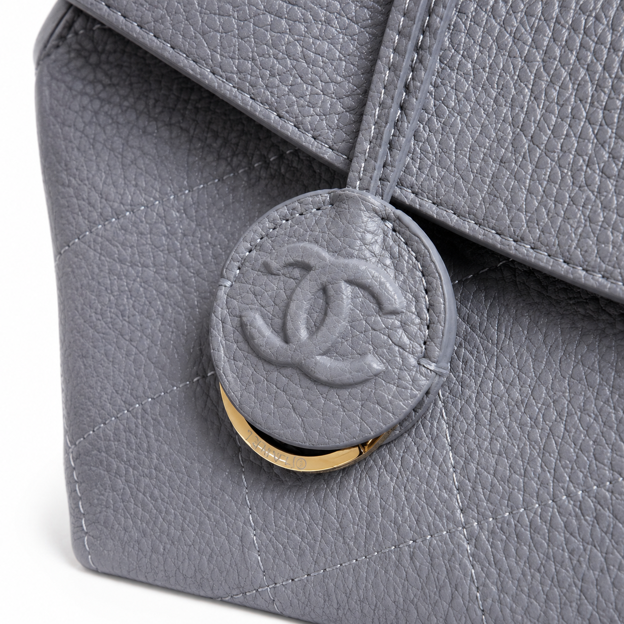 Chanel Ice Grey Quilted Leather Large Tote | Leather CC Disc Clasp & Side Drawstring Ties