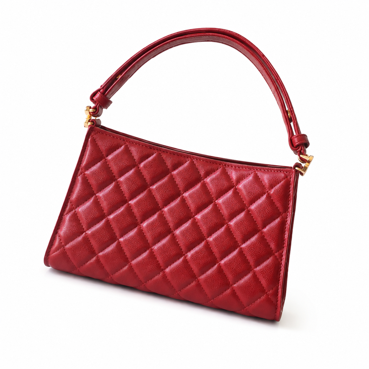 Chanel Quilted Lambskin Top Handle Tote | Gold Ring Burgundy Red — 14x22cm