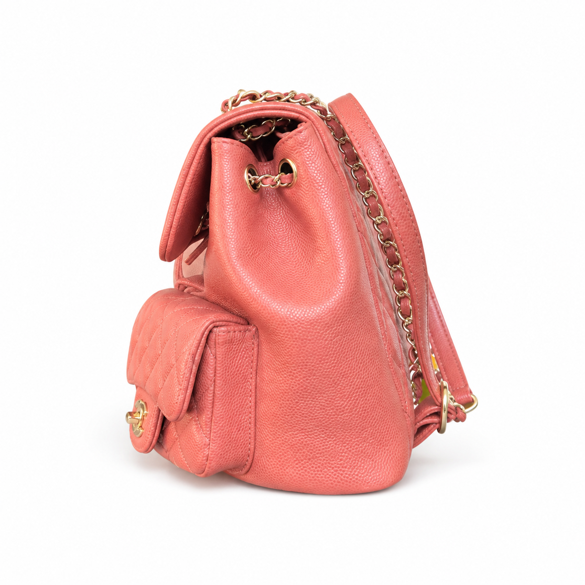 Chanel Duma Caviar Backpack | CC Turn-Lock Gold Chain Rose Pink — 20.5x20cm