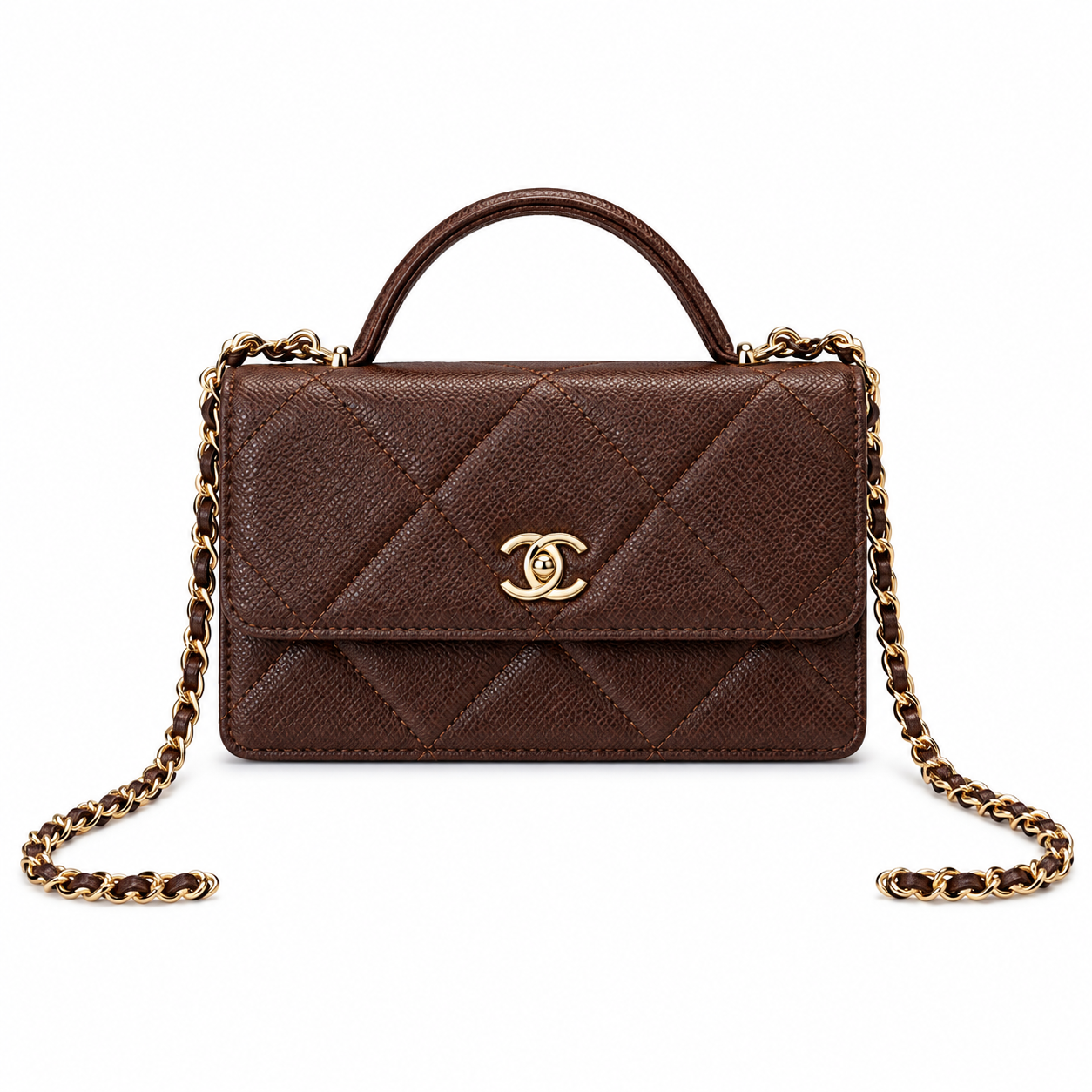 Chanel Trendy CC Quilted Caviar Top Handle WOC Dark Brown 19cm